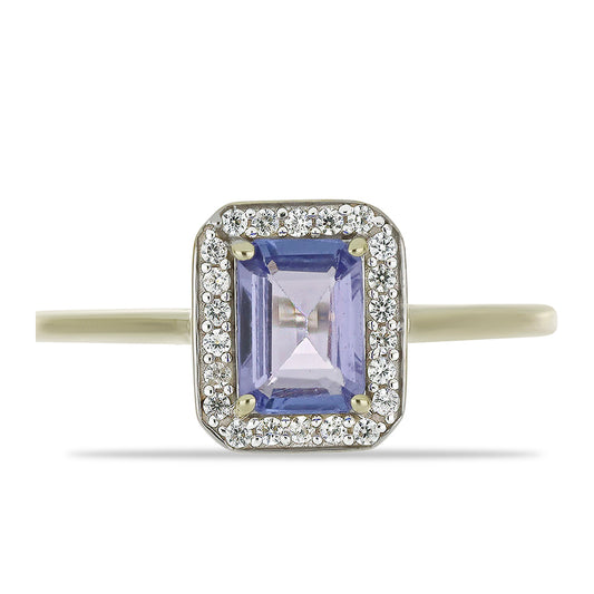 Anillo de Oro 9K con Tanzanita AAA y Zircón blanco natural
