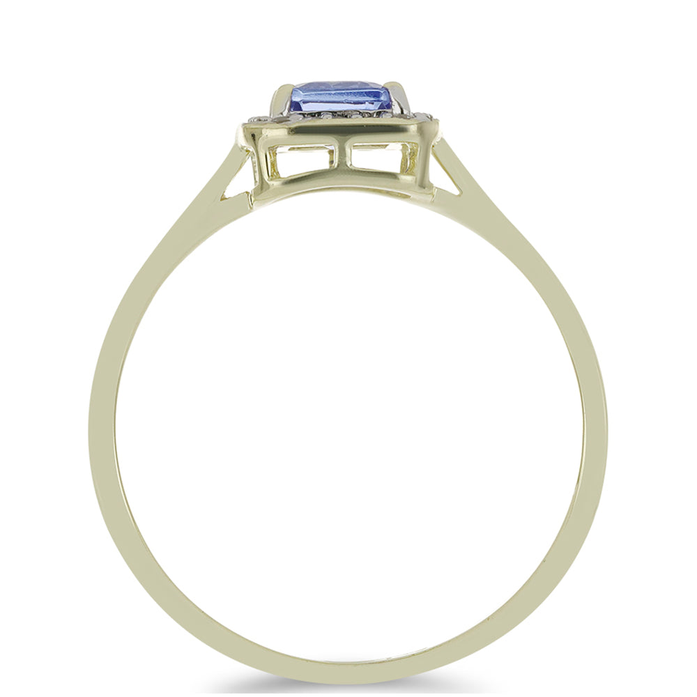 Anillo de Oro 9K con Tanzanita AAA y Zircón blanco natural