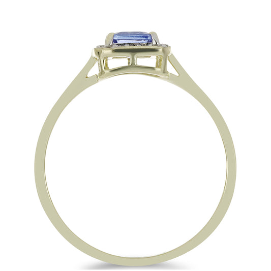 Anillo de Oro 9K con Tanzanita AAA y Zircón blanco natural
