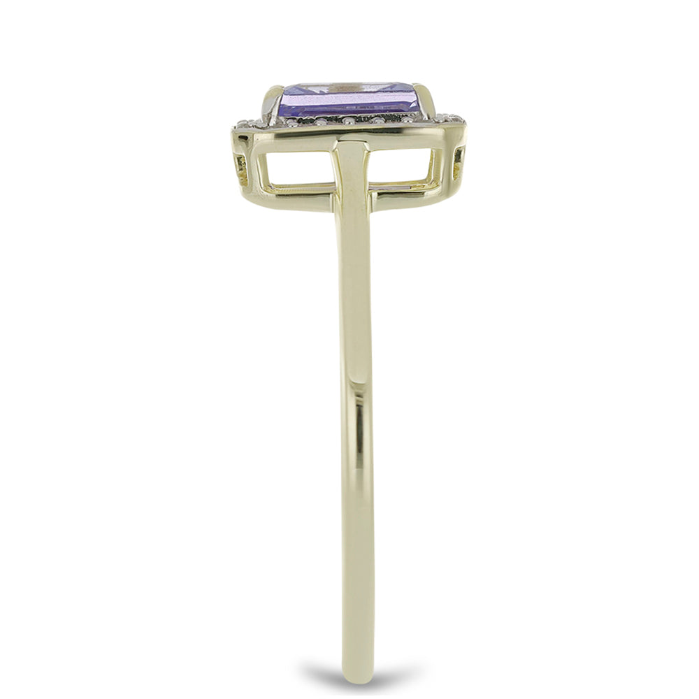 Anillo de Oro 9K con Tanzanita AAA y Zircón blanco natural