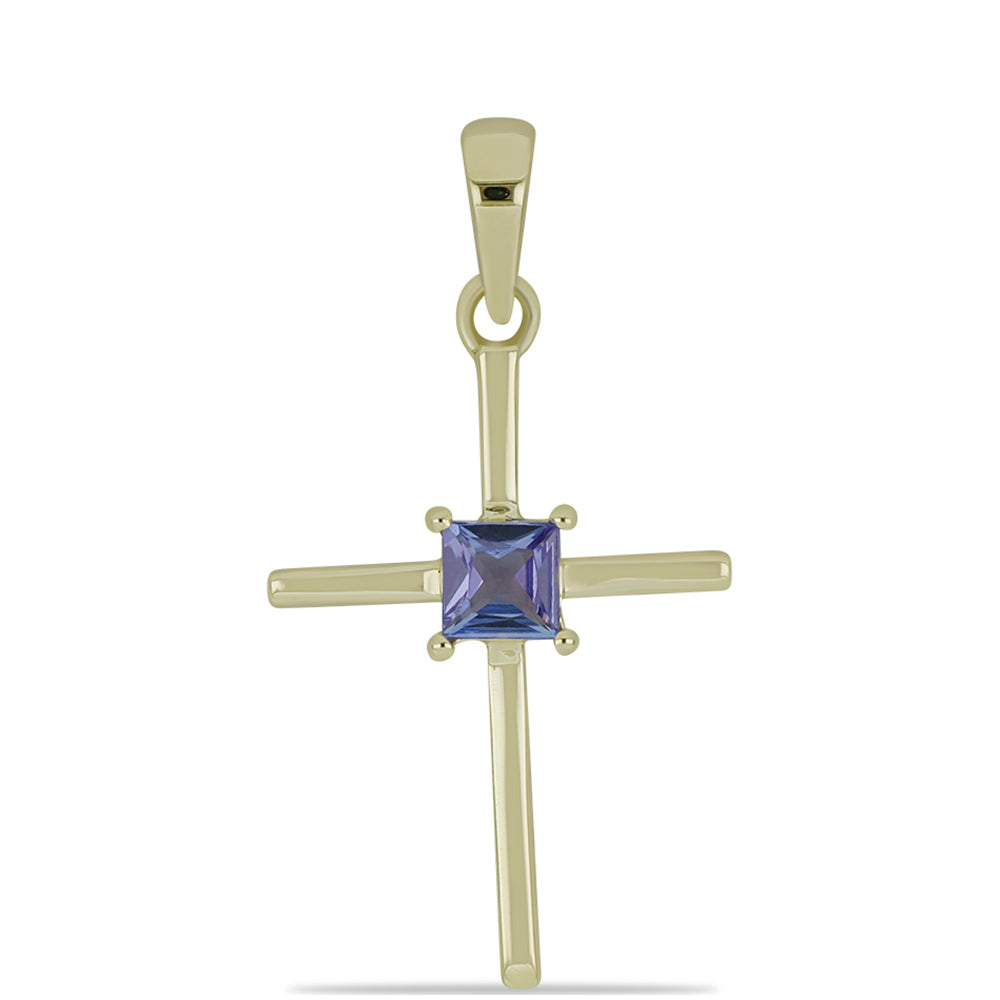 Cruz Colgante de Oro 9K con Tanzanita AAA 1 