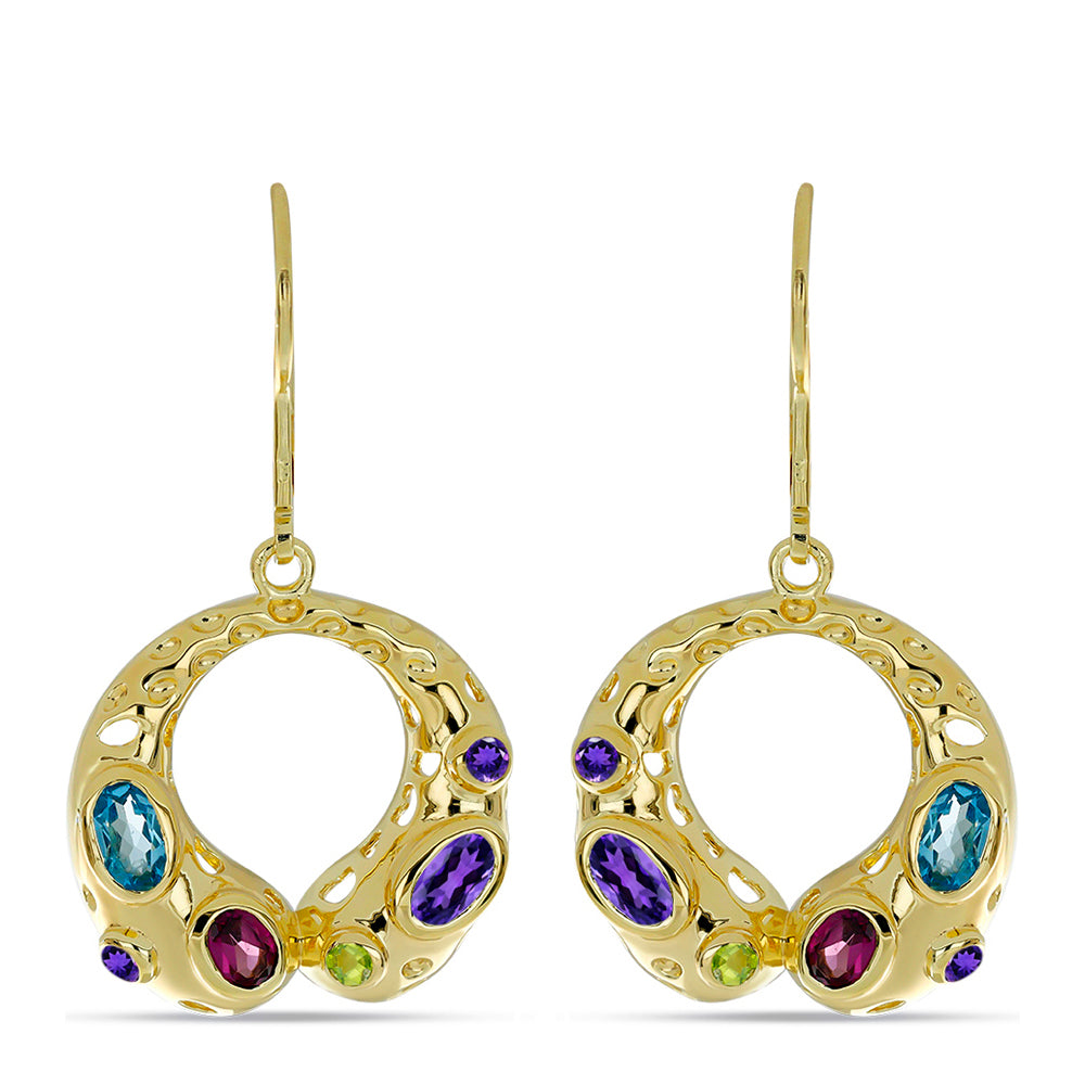 Pendientes de Plata Bañada en Oro con Amatista de Marruecos y Peridoto de Changbai