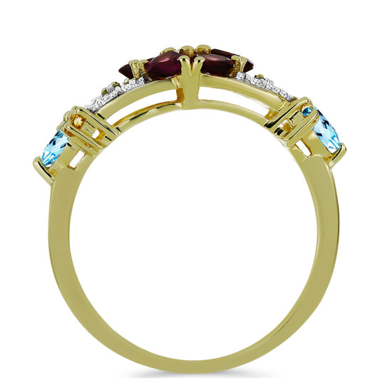 Anillo de Plata Bañada en Oro con Granate Rodolita de Minas Gerais y Citrino de los Montes Urales