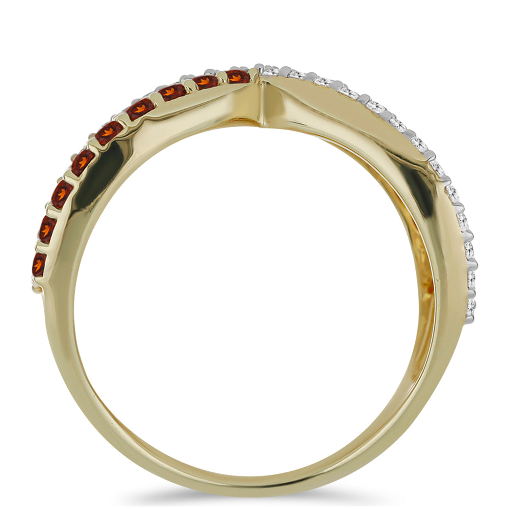 Anillo de Plata Bañada en Oro con Granate Barton y Topacio Blanco 2 