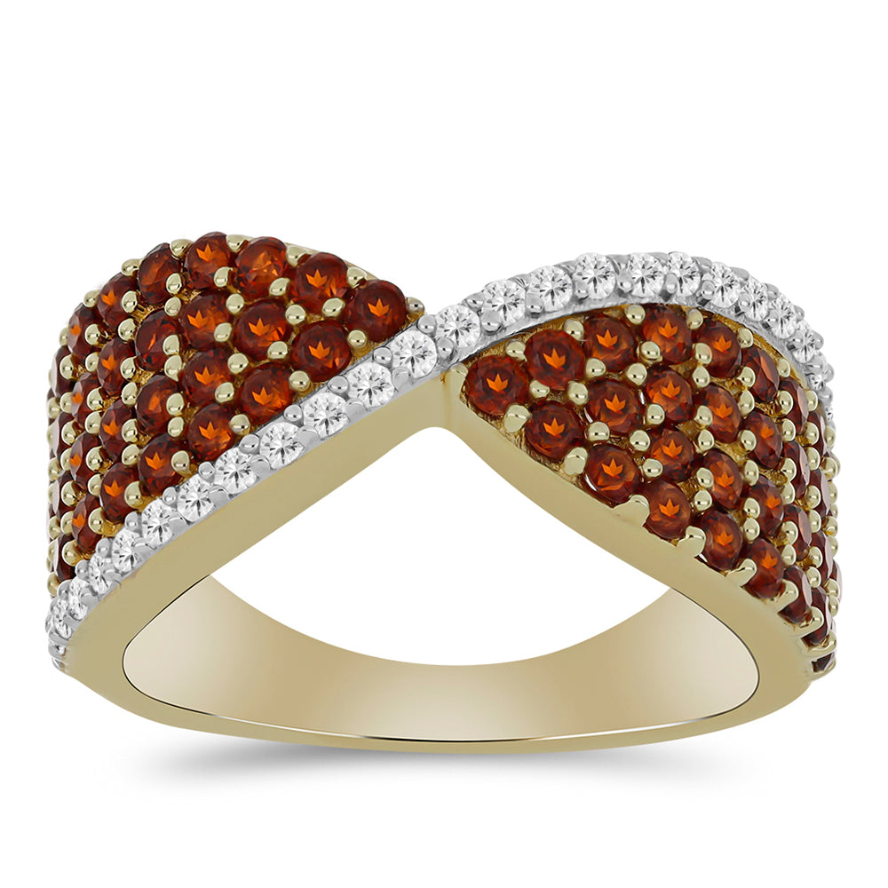 Anillo de Plata Bañada en Oro con Granate Barton y Topacio Blanco 3 