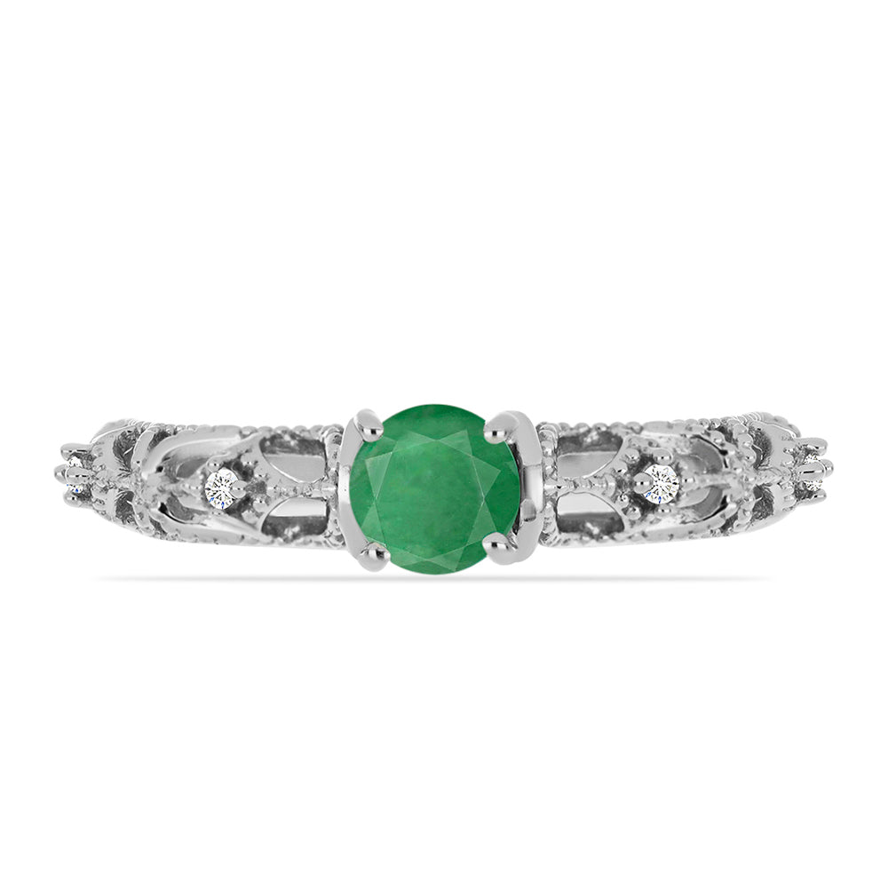 Anillo de Plata con Esmeralda de Brasil y Diamante blanco 1 