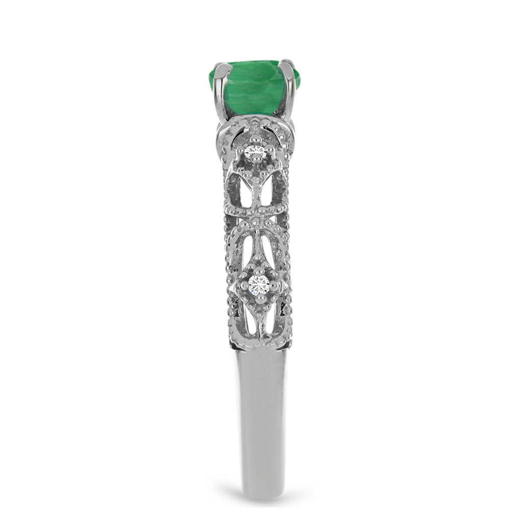Anillo de Plata con Esmeralda de Brasil y Diamante blanco 4 