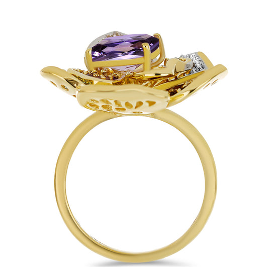 Anillo de Plata Bañada en Oro con Amatista de Marruecos y Peridoto de Changbai
