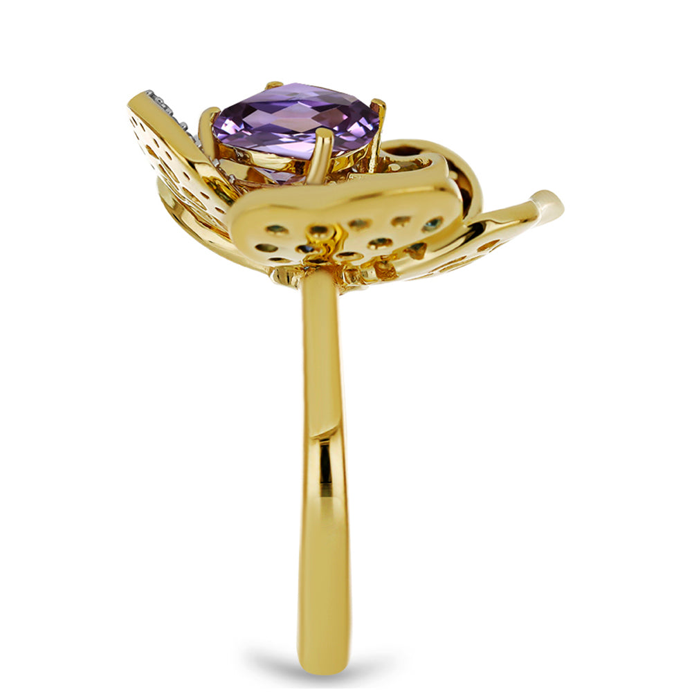 Anillo de Plata Bañada en Oro con Amatista de Marruecos y Peridoto de Changbai 4 