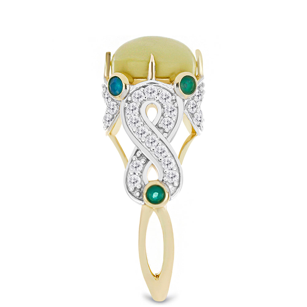 Anillo de Plata Bañada en Oro con Serpentina Amarilla y Ópalo Azul Paraiba de Etiopía 4 