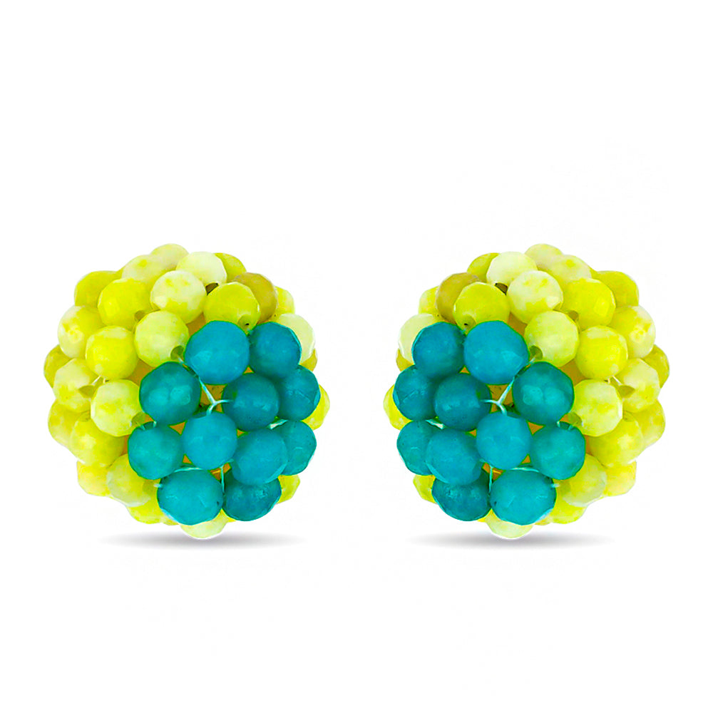 Pendientes de Plata Bañada en Oro con Serpentina Amarilla y Jade Azul 1 