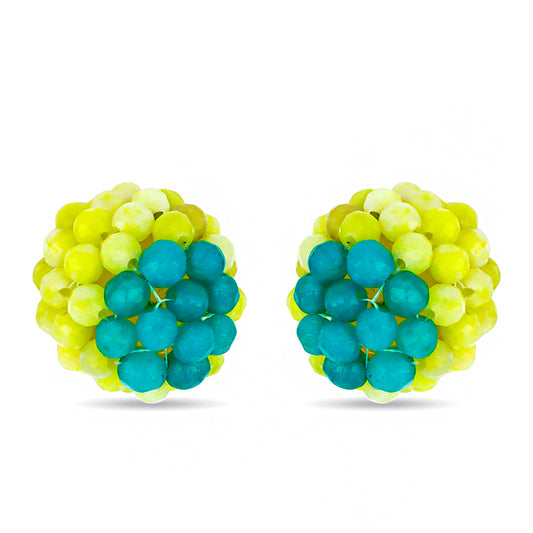 Pendientes de Plata Bañada en Oro con Serpentina Amarilla y Jade Azul