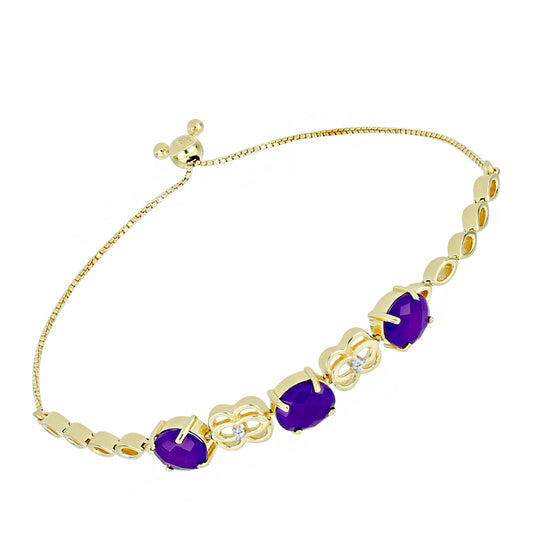 Pulsera de Plata Bañada en Oro con Ágata Púrpura y Topacio Blanco