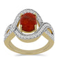Anillo de Plata Bañada en Oro con Coral Rojo y Topacio Blanco