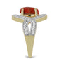 Anillo de Plata Bañada en Oro con Coral Rojo y Topacio Blanco