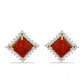 Pendientes de Plata Bañada en Oro con Coral Rojo y Topacio Blanco