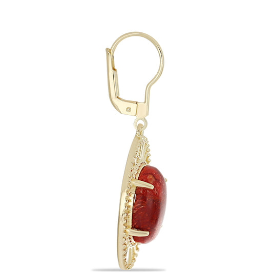 Pendientes de Plata Bañada en Oro con Coral Rojo