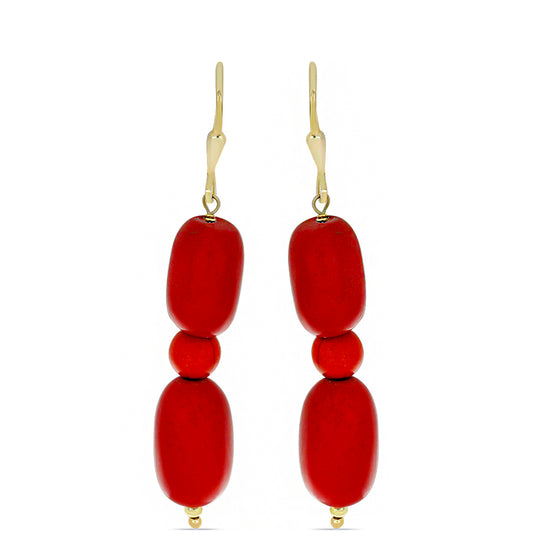 Pendientes de Plata Bañada en Oro con Coral Rojo