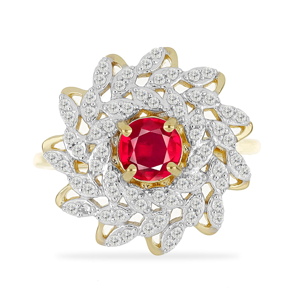 Anillo de Plata Bañada en Oro con Rubí de Madagascar y Topacio Blanco 1 