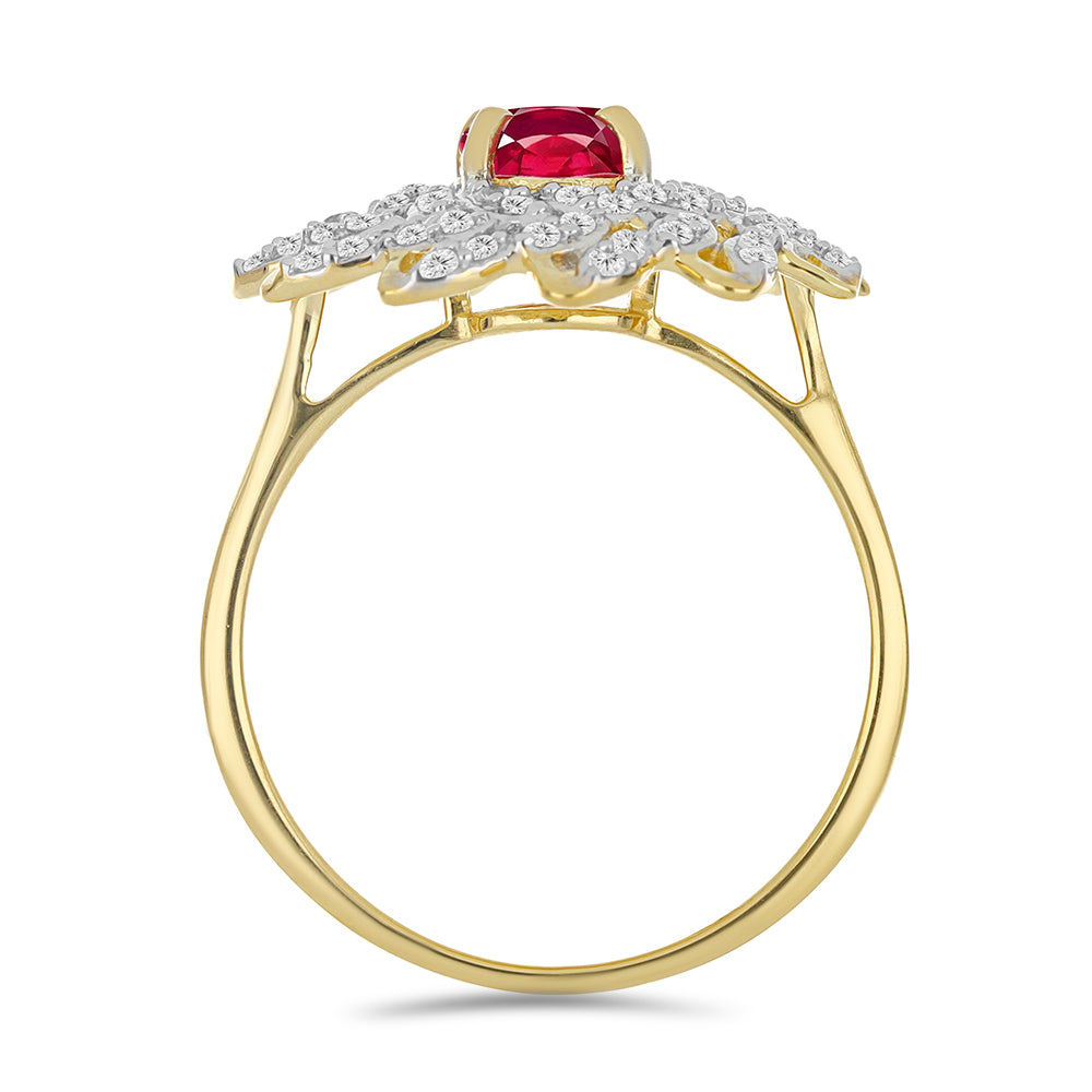 Anillo de Plata Bañada en Oro con Rubí de Madagascar y Topacio Blanco