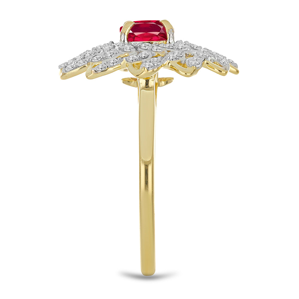 Anillo de Plata Bañada en Oro con Rubí de Madagascar y Topacio Blanco 4 