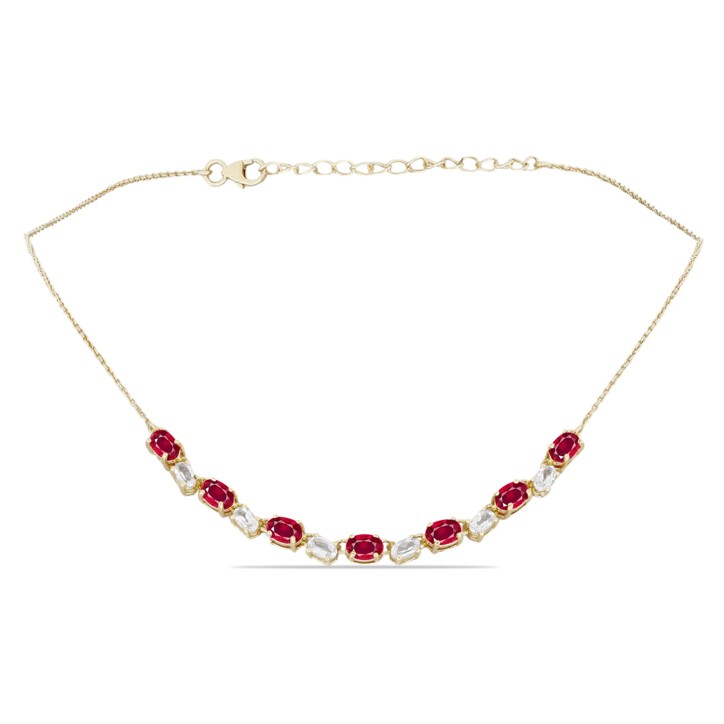 Collar de Plata Bañada en Oro con Rubí de Madagascar y Topacio Blanco