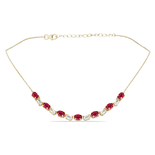 Collar de Plata Bañada en Oro con Rubí de Madagascar y Topacio Blanco