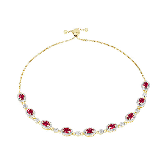 Pulsera de Plata Bañada en Oro con Rubí de Madagascar y Topacio Blanco