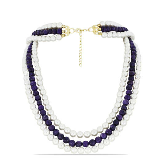 Collar de Plata Bañada en Oro con Charoita y Perla de Agua Dulce