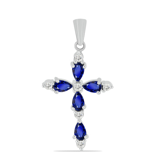 Cruz Colgante de Plata con Zafiro Azul Australiano y Topacio Blanco