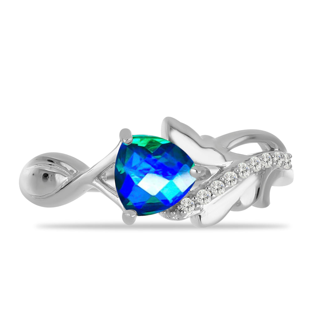 Anillo de Plata con Cuarzo Pavo Real y Topacio Blanco 1 