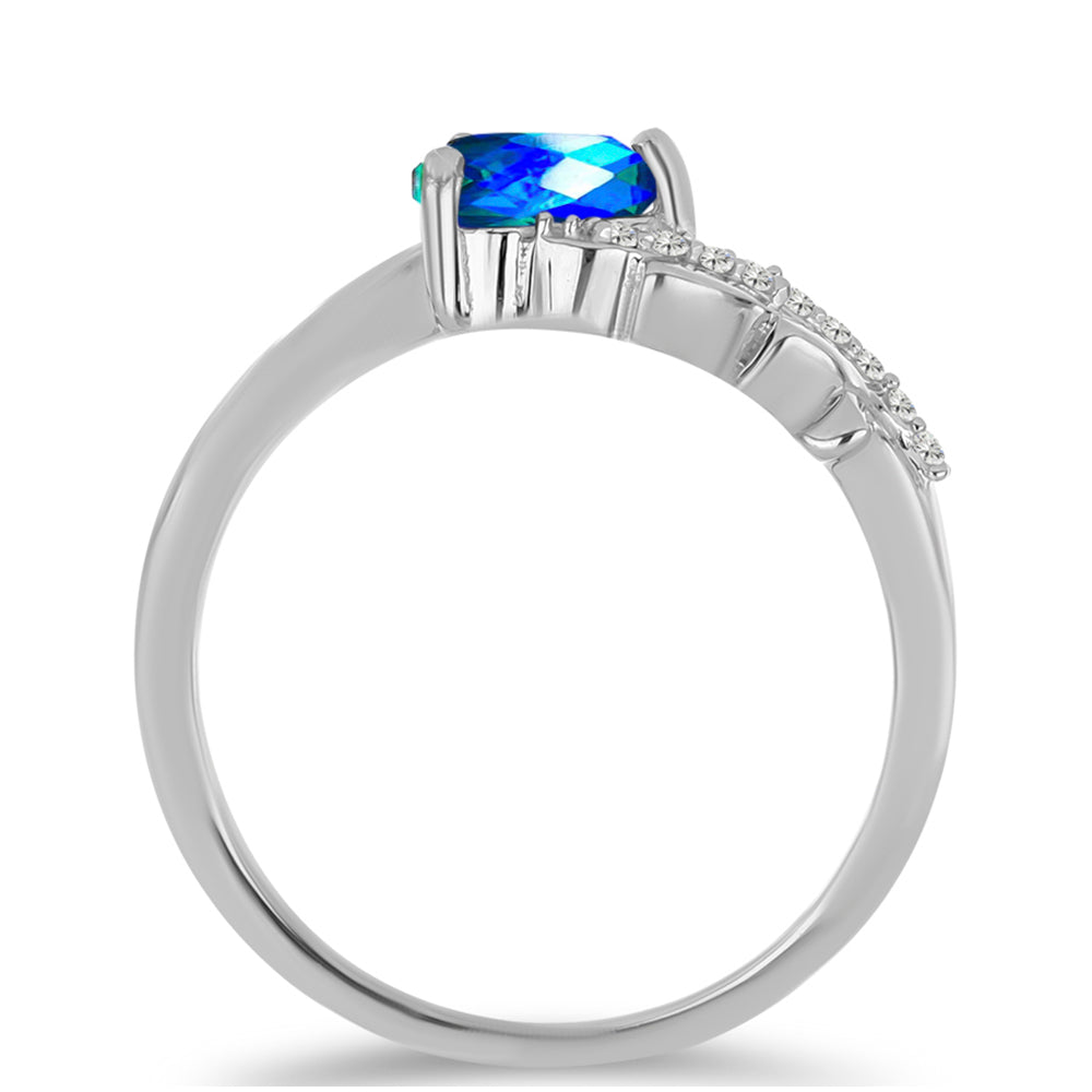 Anillo de Plata con Cuarzo Pavo Real y Topacio Blanco 2 