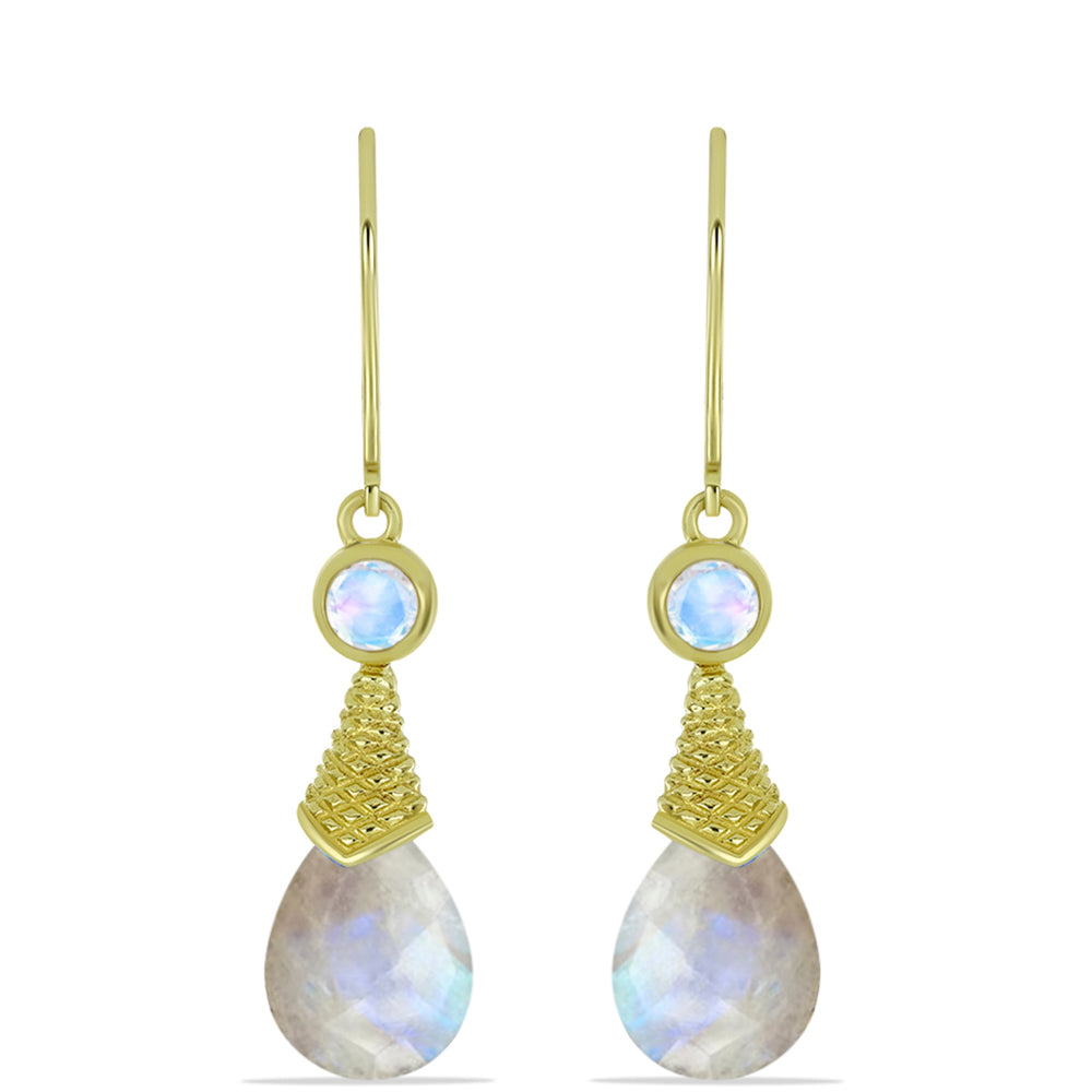 Pendientes de Plata Bañada en Oro con Piedra Lunar Arco Iris