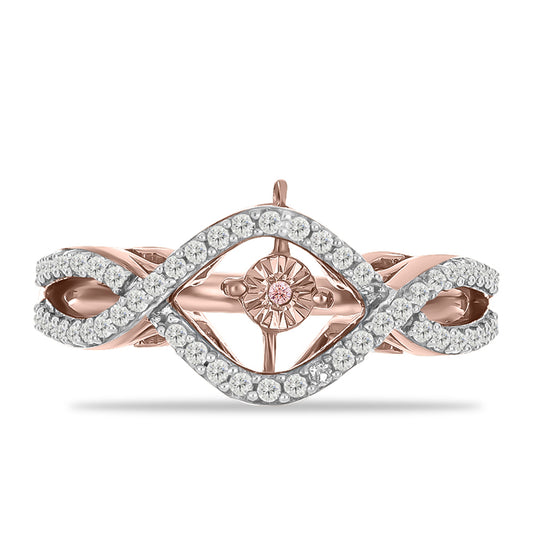 Anillo de Plata Bañada en Oro Rosa con Diamante Rosa Danzantes y Topacio Blanco