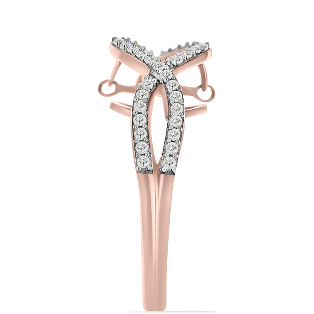 Anillo de Plata Bañada en Oro Rosa con Diamante Rosa Danzantes y Topacio Blanco