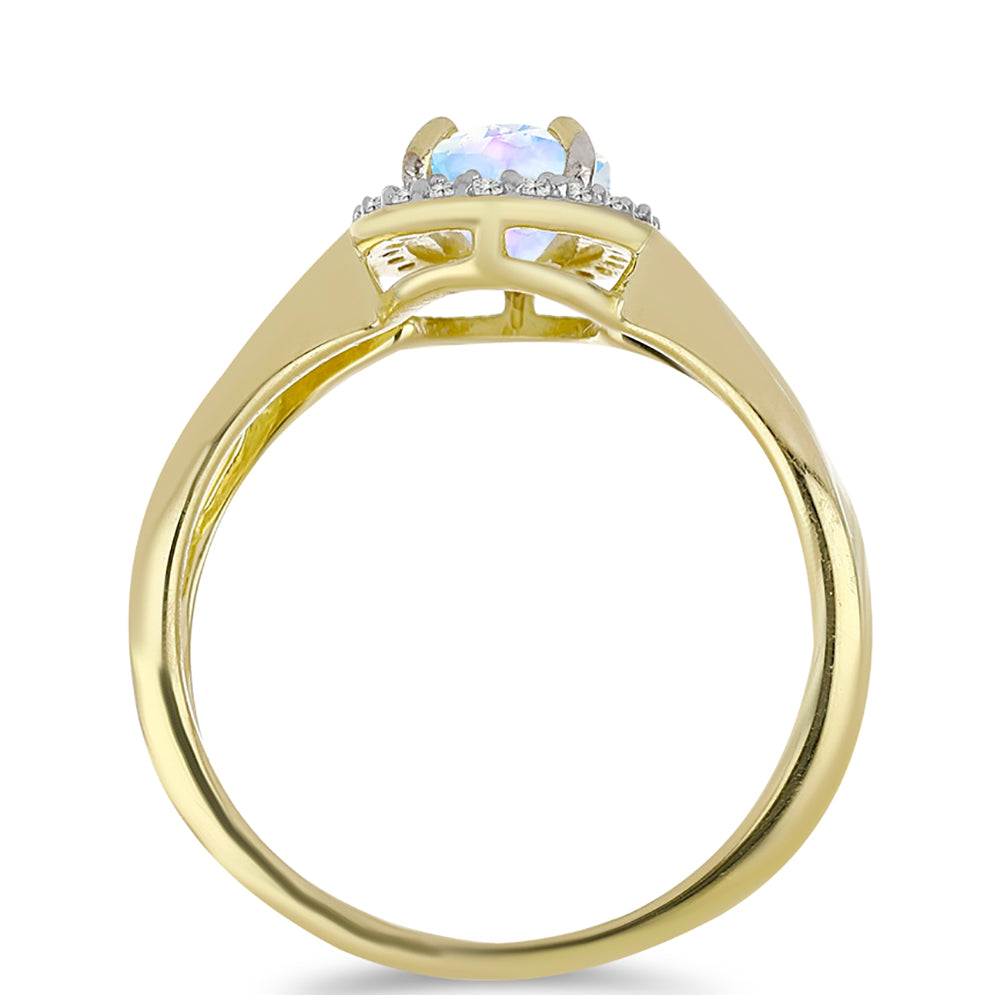 Anillo de Plata Bañada en Oro con Piedra Lunar Arco Iris y Topacio Blanco 2 