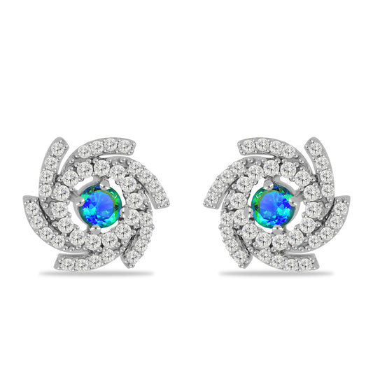 Pendientes de Plata con Cuarzo Pavo Real y Topacio Blanco