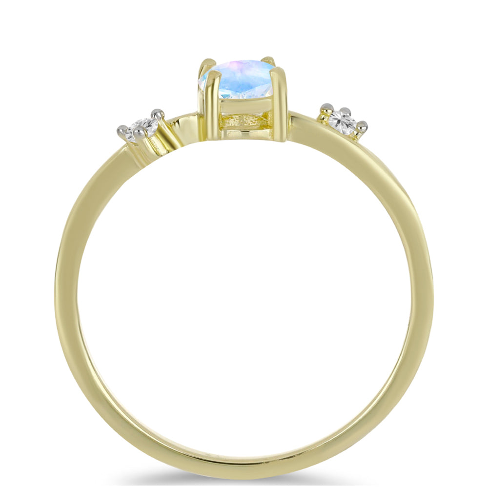 Anillo de Plata Bañada en Oro con Piedra Lunar Arco Iris y Topacio Blanco 2 