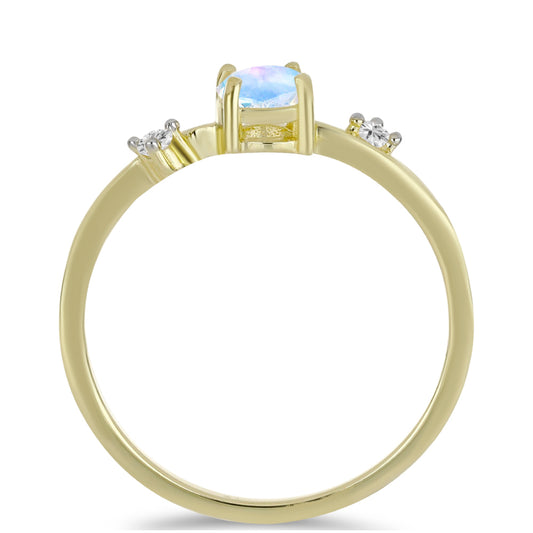 Anillo de Plata Bañada en Oro con Piedra Lunar Arco Iris y Topacio Blanco