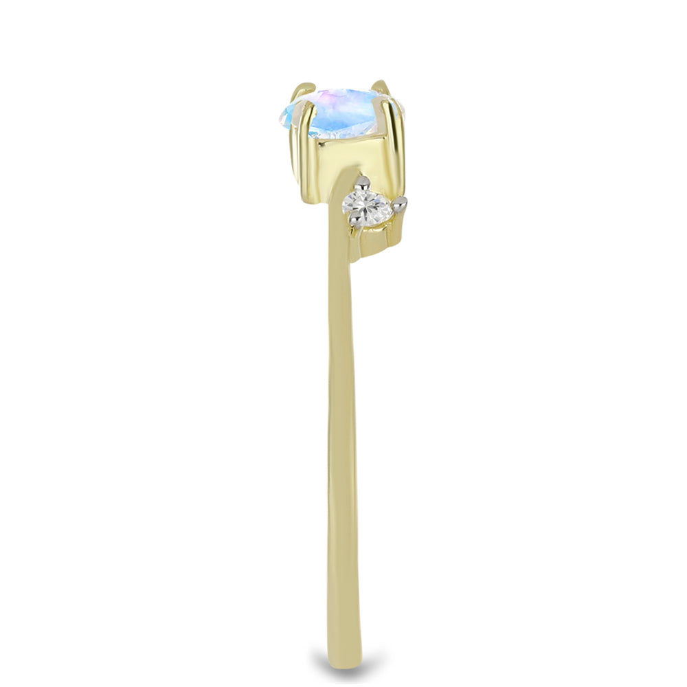 Anillo de Plata Bañada en Oro con Piedra Lunar Arco Iris y Topacio Blanco 4 