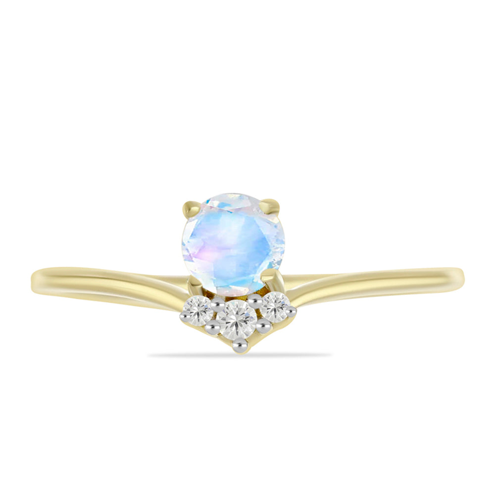 Anillo de Plata Bañada en Oro con Piedra Lunar Arco Iris y Topacio Blanco 1 