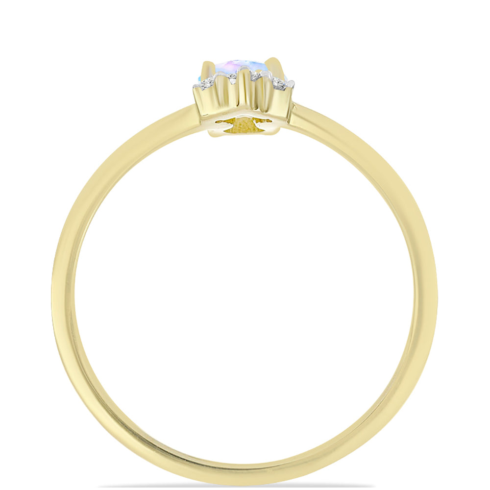 Anillo de Plata Bañada en Oro con Piedra Lunar Arco Iris y Topacio Blanco 2 