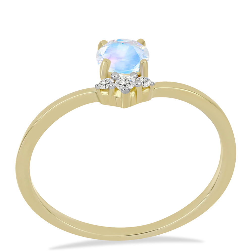 Anillo de Plata Bañada en Oro con Piedra Lunar Arco Iris y Topacio Blanco 3 