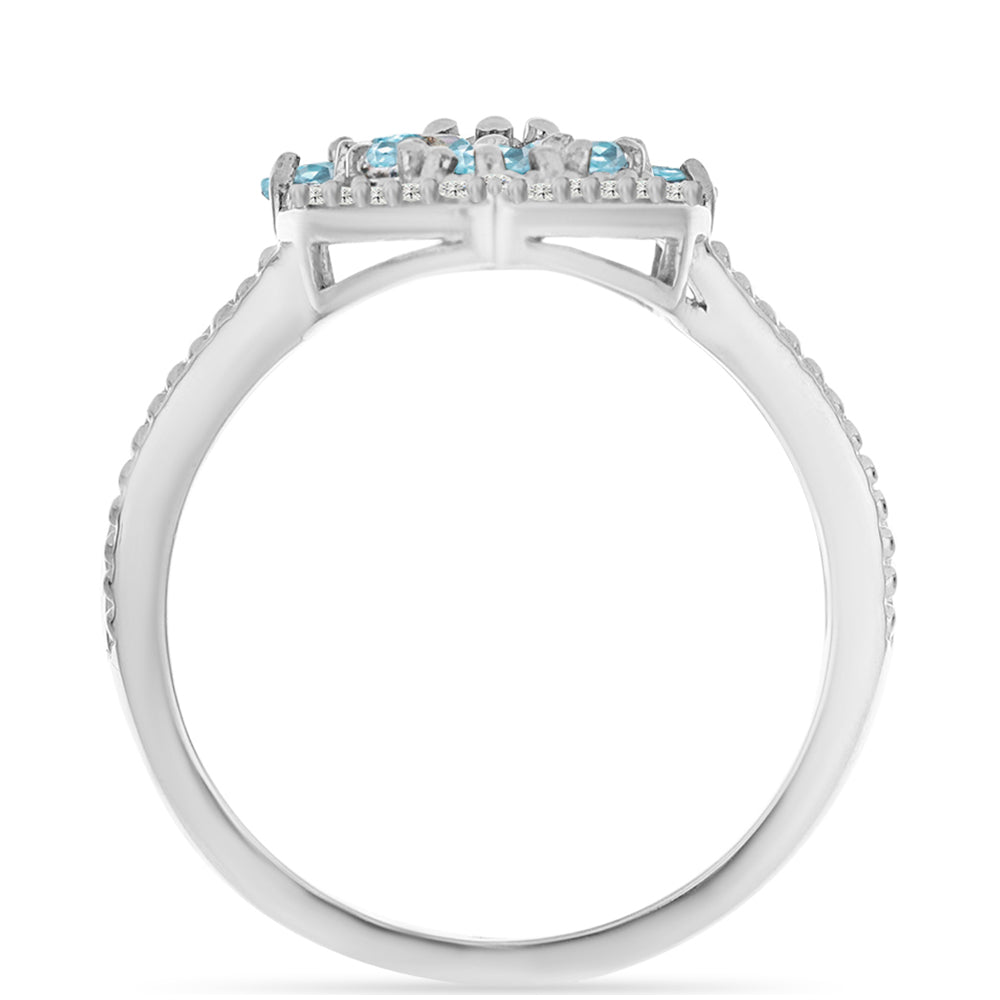 Anillo de Plata con Apatita Azul Cielo y Topacio Blanco