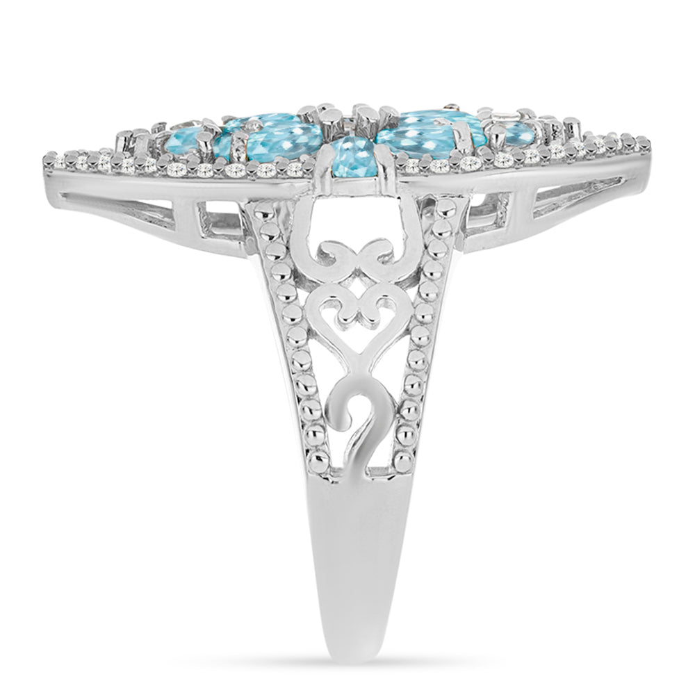 Anillo de Plata con Apatita Azul Cielo y Topacio Blanco 4 