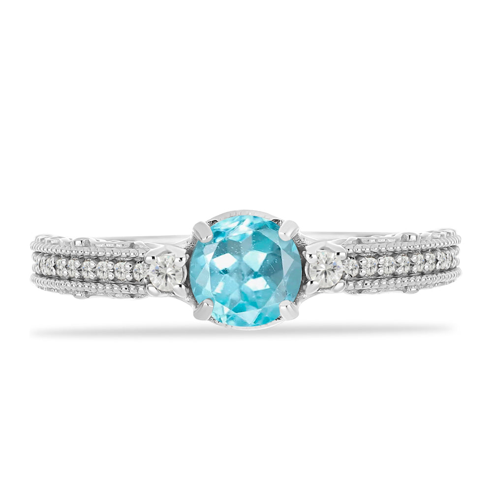 Anillo de Plata con Apatita Azul Cielo y Topacio Blanco