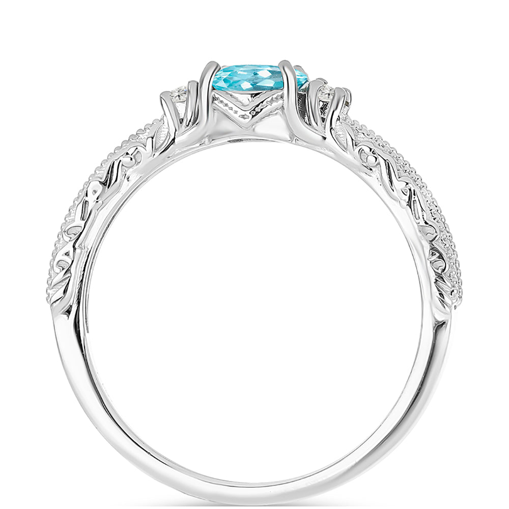 Anillo de Plata con Apatita Azul Cielo y Topacio Blanco