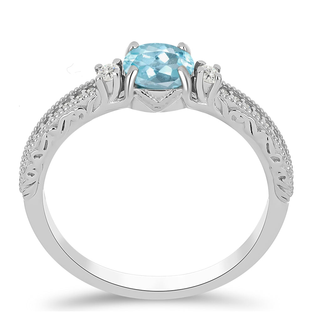 Anillo de Plata con Apatita Azul Cielo y Topacio Blanco