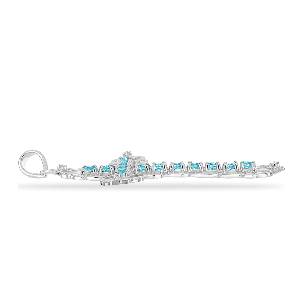 Cruz Colgante de Plata con Apatita Azul Cielo y Topacio Blanco 2 