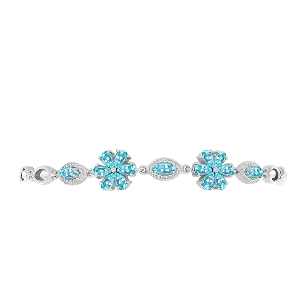 Pulsera de Plata con Apatita Azul Cielo y Topacio Blanco 2 